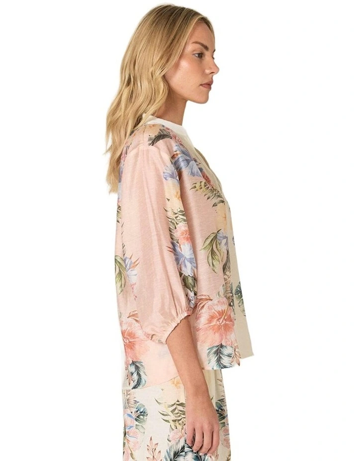 Solara Split Neck Blouse in Pink Print image 3