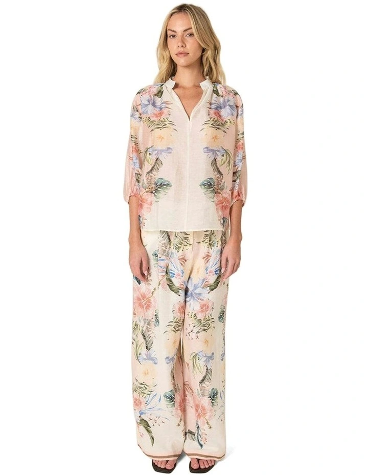 Solara Split Neck Blouse in Pink Print image 4