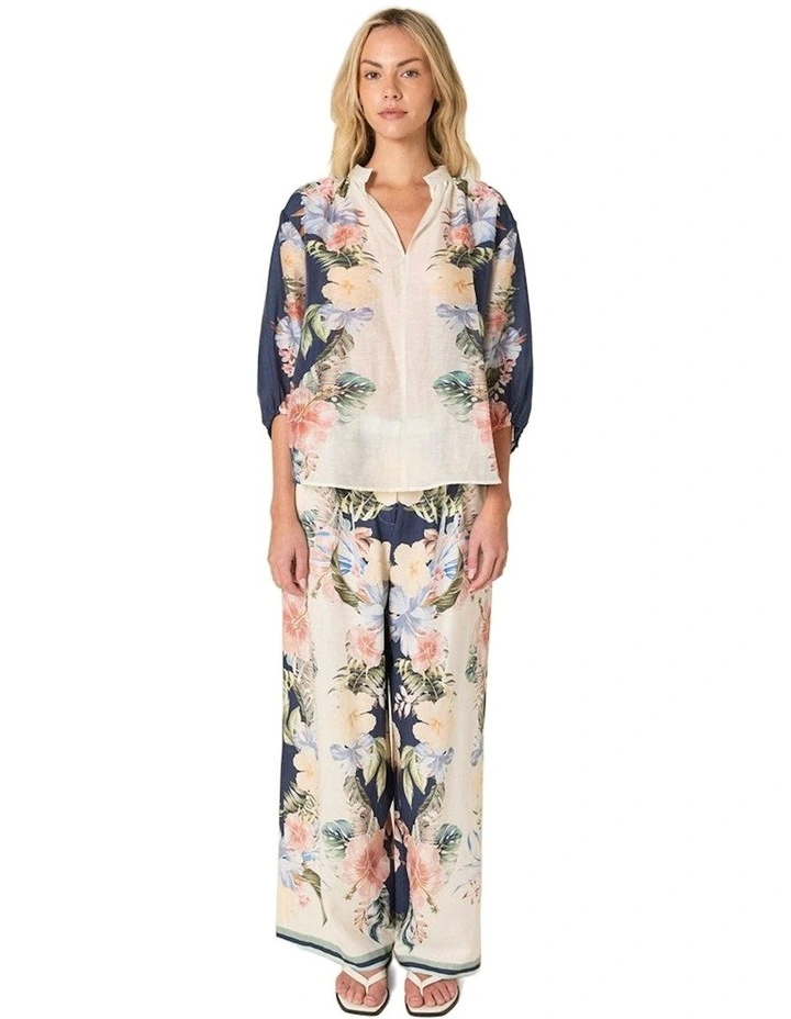 Solara Split Neck Blouse in Navy Print image 4