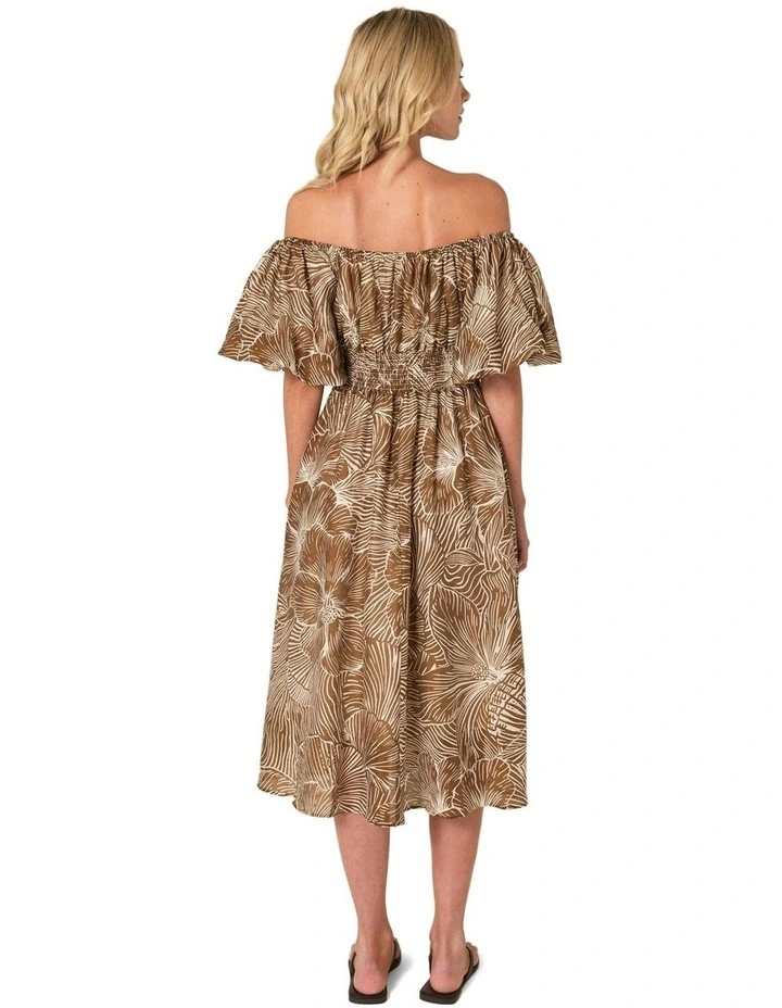 Tallulah Off-Shoulder Dress in Brown Petal Print image 2