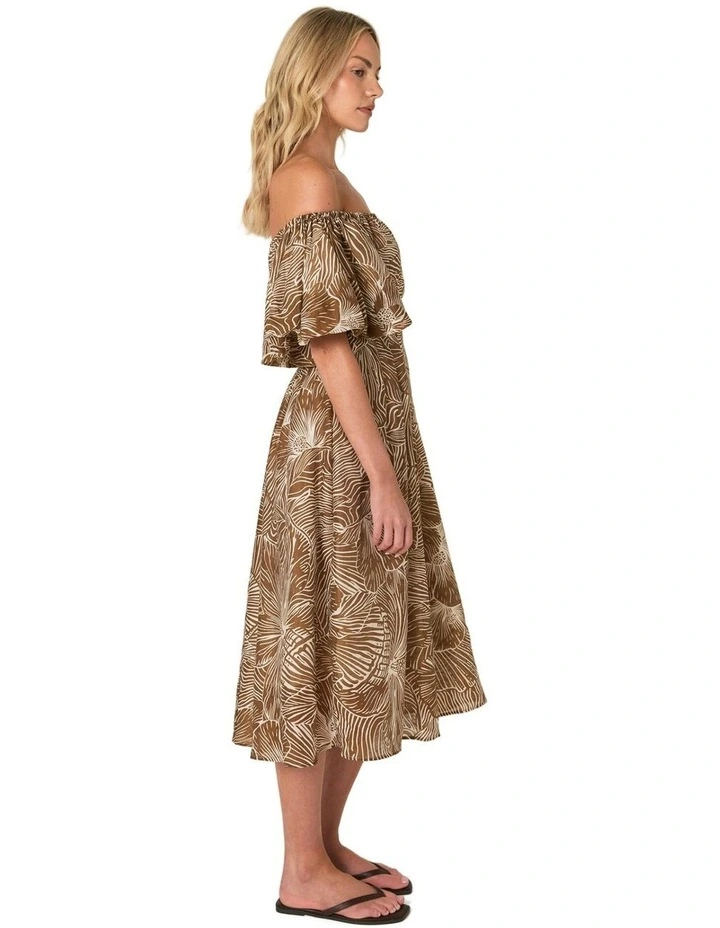 Tallulah Off-Shoulder Dress in Brown Petal Print image 3