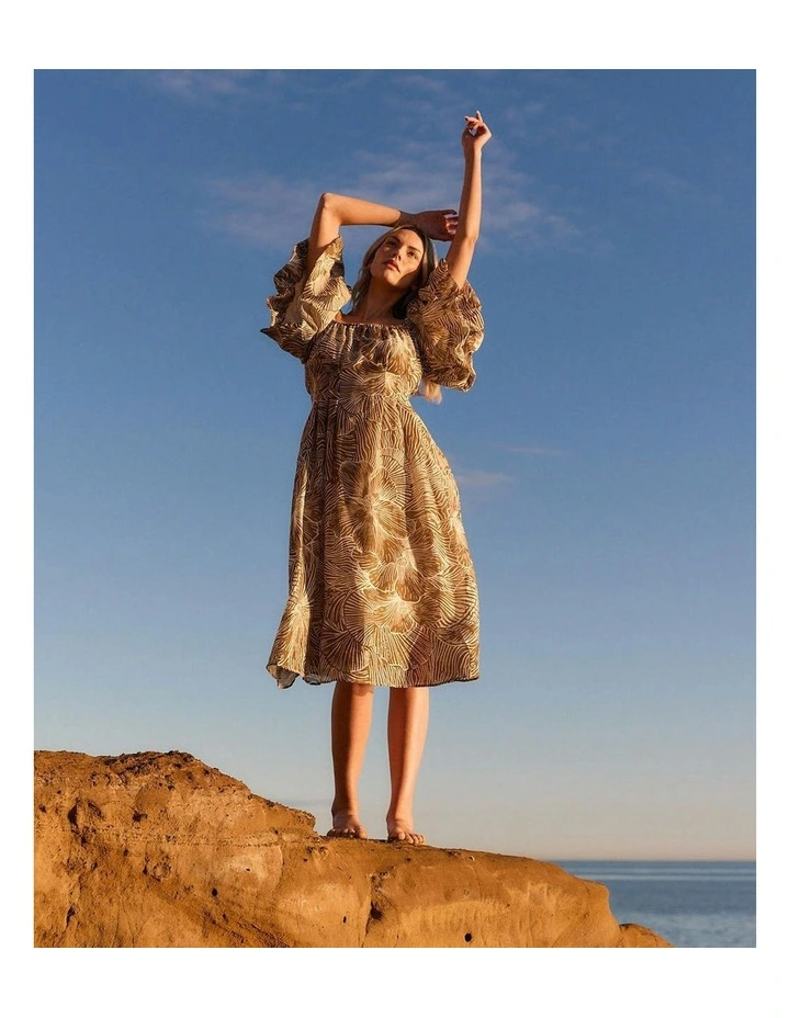 Tallulah Off-Shoulder Dress in Brown Petal Print image 5