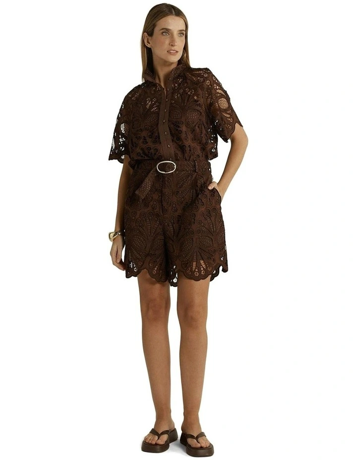 Elara Broderie Short in Chocolate image 4