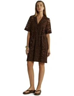 Elara Broderie Shirt Dress in Chocolate