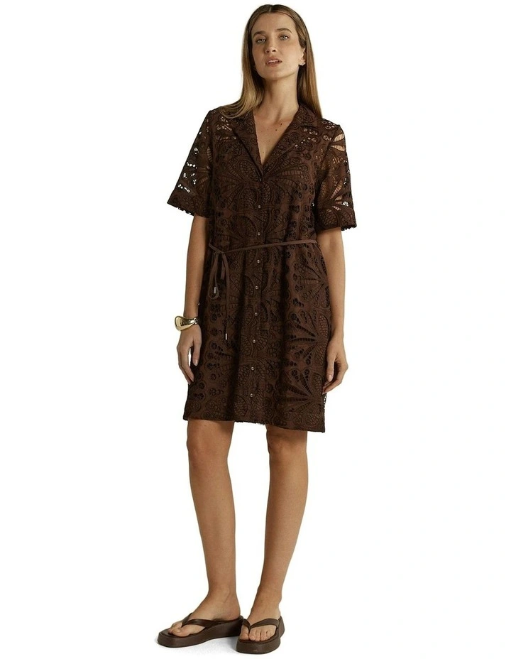 Elara Broderie Shirt Dress in Chocolate image 1