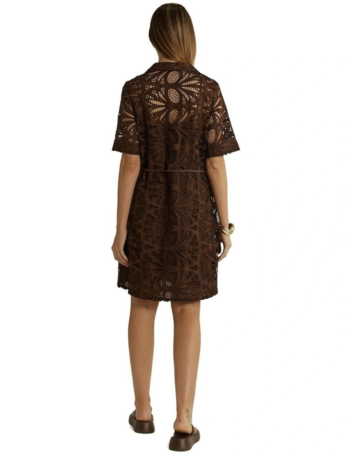 Elara Broderie Shirt Dress in Chocolate image 2