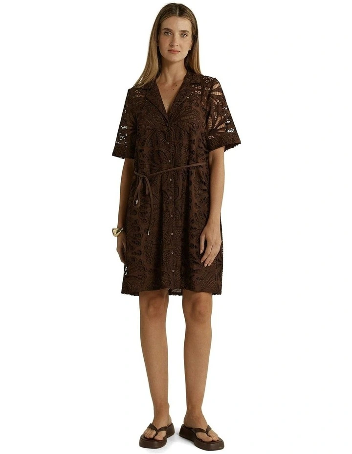 Elara Broderie Shirt Dress in Chocolate image 4