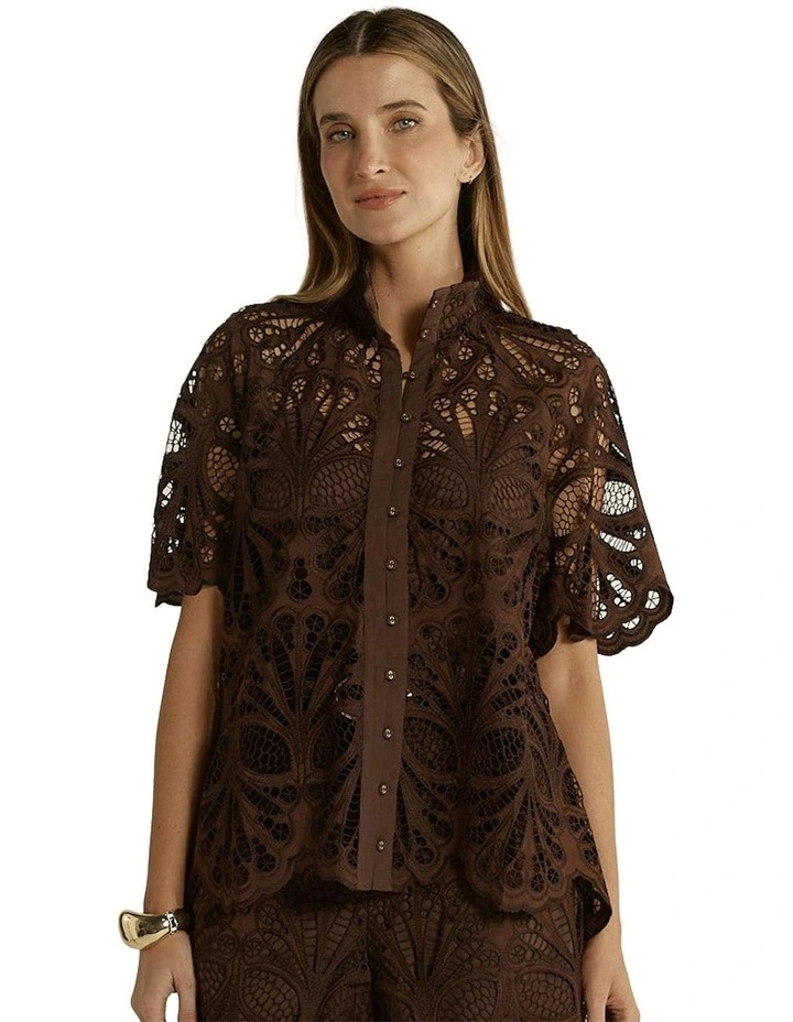 Elara Broderie Blouse in Chocolate image 1