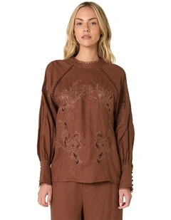 Aven Embroidered Blouse in Cinnamon