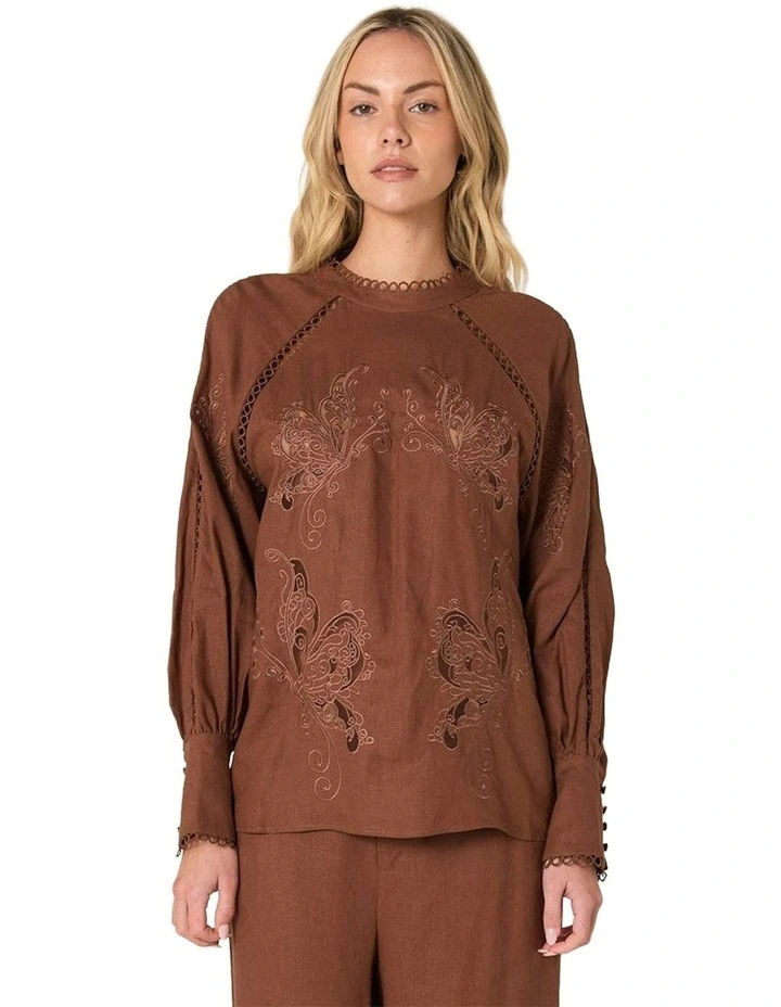 Aven Embroidered Blouse in Cinnamon image 1