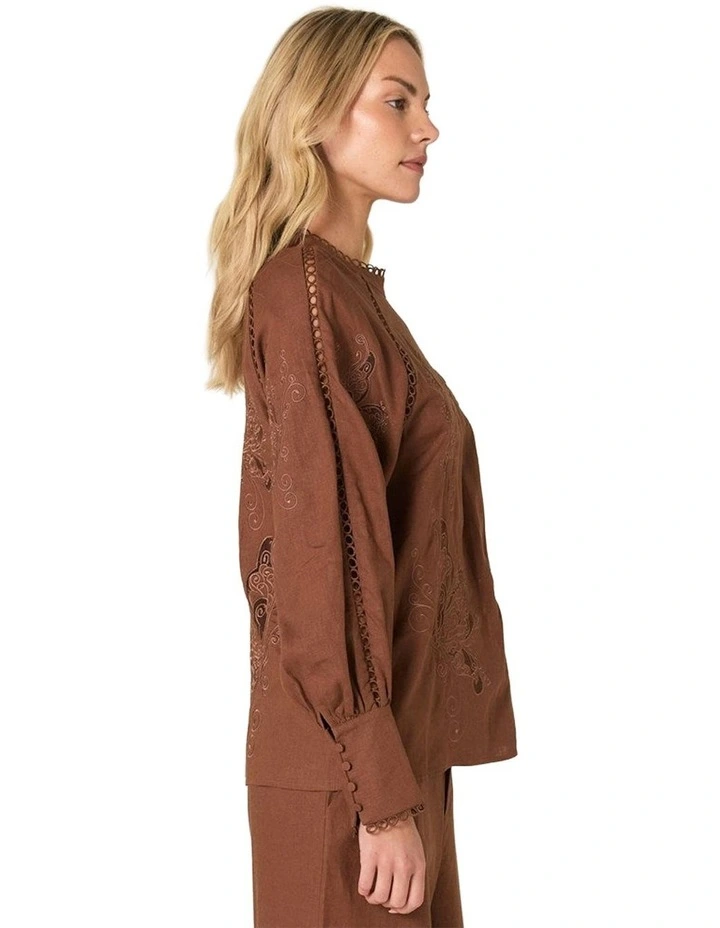 Aven Embroidered Blouse in Cinnamon image 3