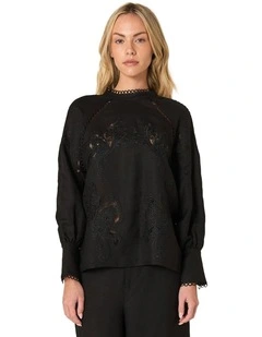 Aven Embroidered Blouse in Black