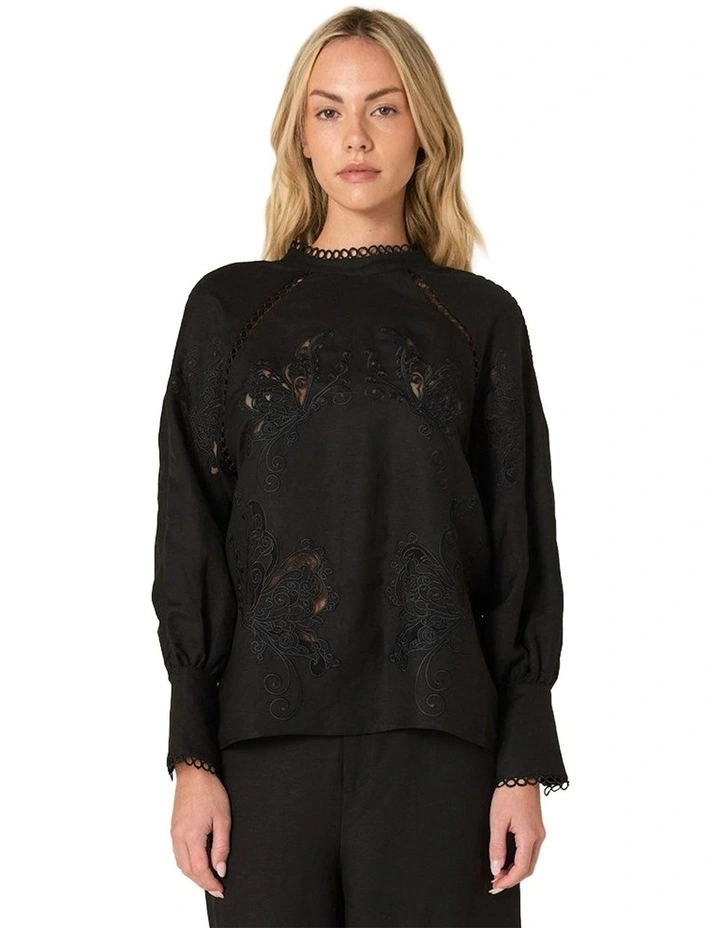 Aven Embroidered Blouse in Black image 1