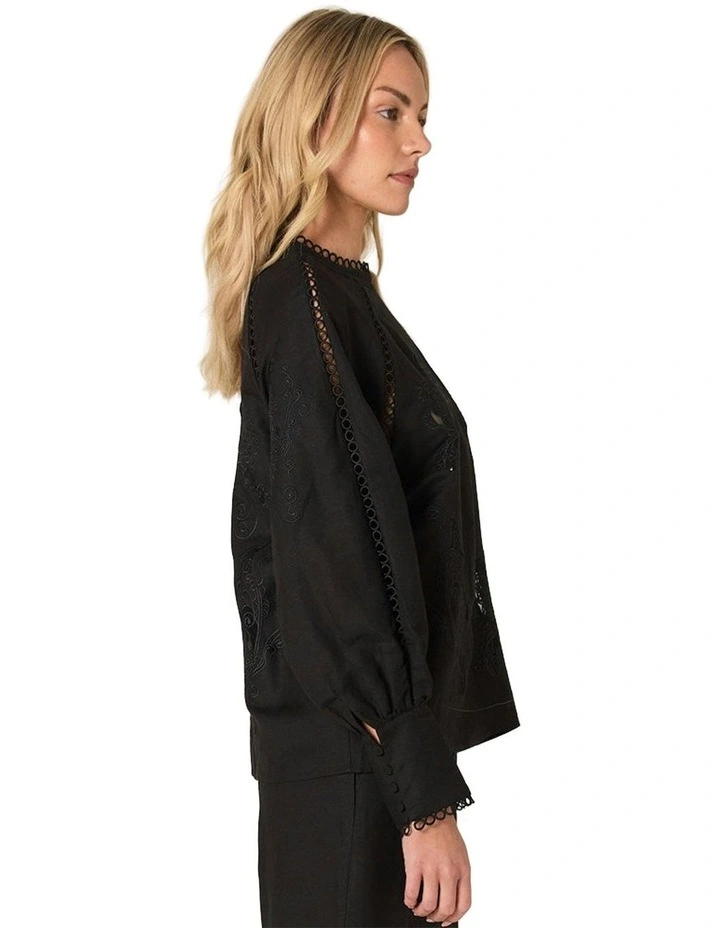 Aven Embroidered Blouse in Black image 3