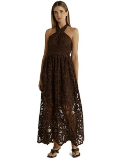 Elara Broderie Dress in Chocolate