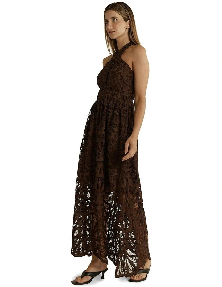Elara Broderie Dress in Chocolate image 3