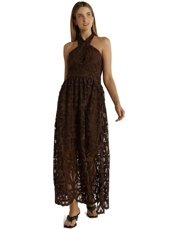 Elara Broderie Dress in Chocolate image 4