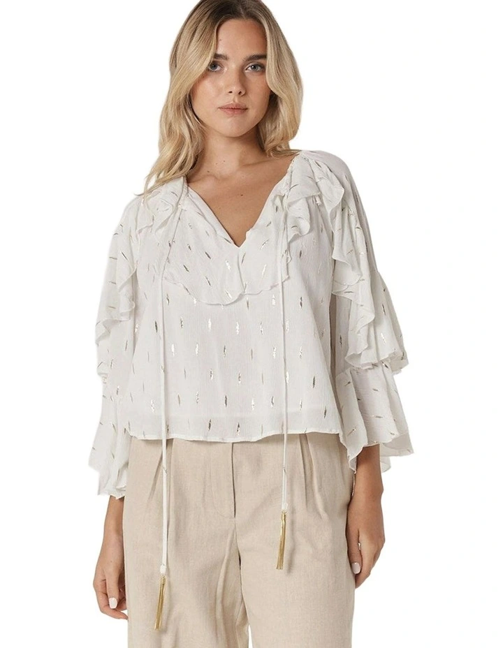 Delia Ruffle Top in White image 1