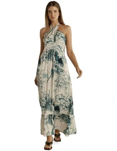 Solstice Palms Halter Dress in Palm Print