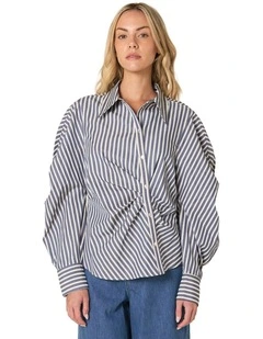 Aspen Asymmetrical Opening Shirt in Navy Stripe