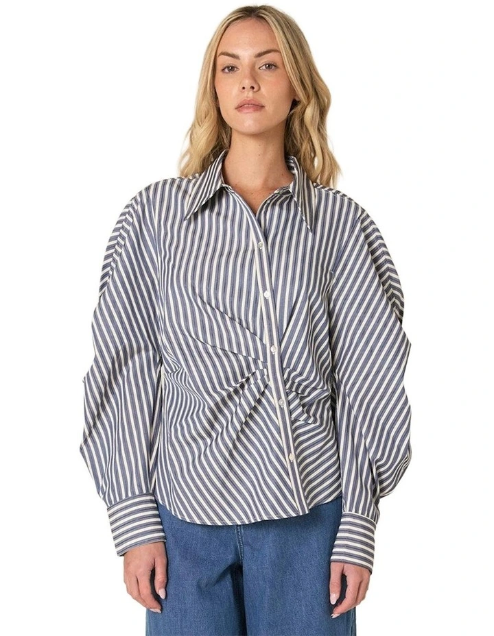 Aspen Asymmetrical Opening Shirt in Navy Stripe image 1