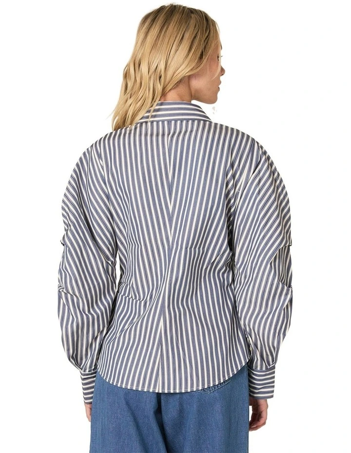 Aspen Asymmetrical Opening Shirt in Navy Stripe image 2
