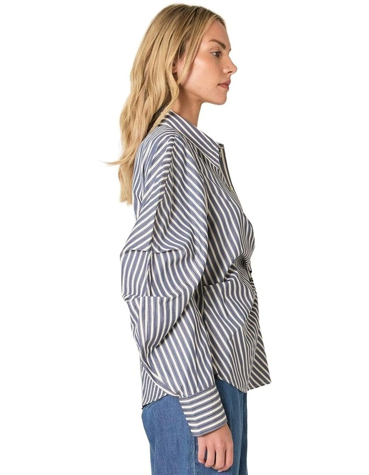 Aspen Asymmetrical Opening Shirt in Navy Stripe image 3