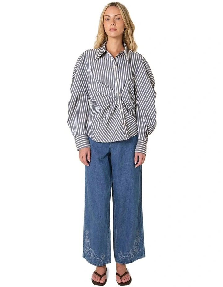 Aspen Asymmetrical Opening Shirt in Navy Stripe image 4