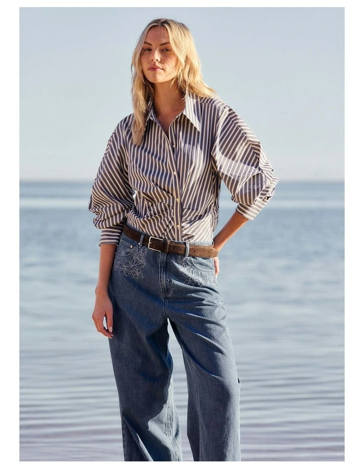 Aspen Asymmetrical Opening Shirt in Navy Stripe image 5