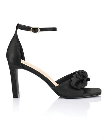 Kara Block Heel Sandals in Black Satin