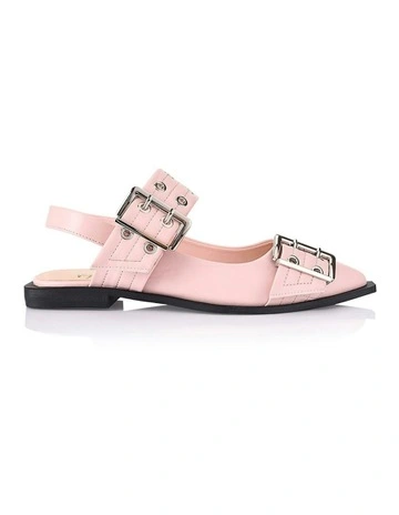 Clea Slingback Buckle Flats in Blush Pink