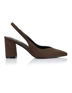 Elisha Slingback Block Heels in Chocolate Brown Micro