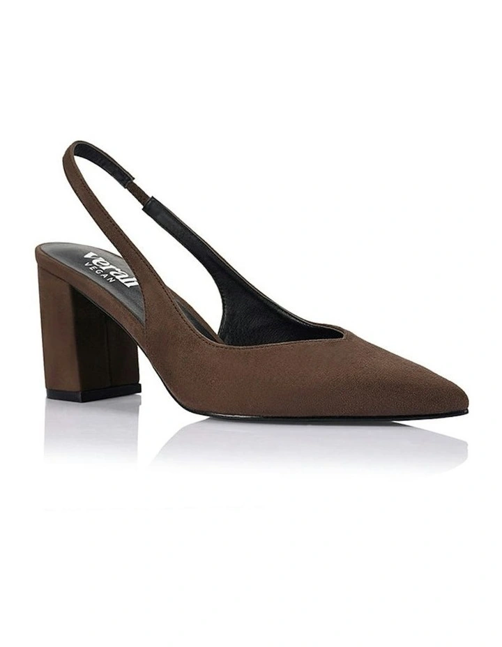 Elisha Slingback Block Heels in Chocolate Brown Micro image 2