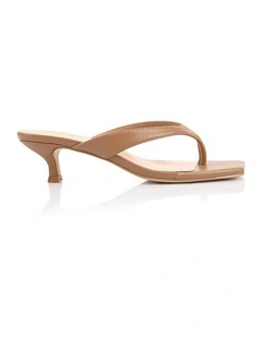 Martha Kitten Heel Thongs in Dark Camel Tan