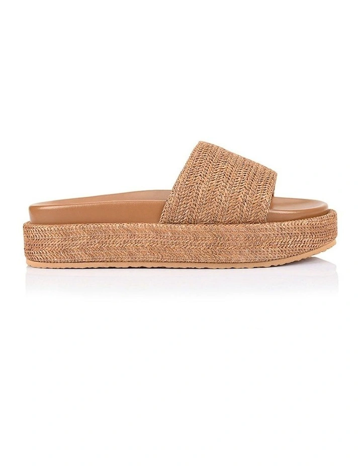 Romy Flatform Slides in Tan Raffia image 1
