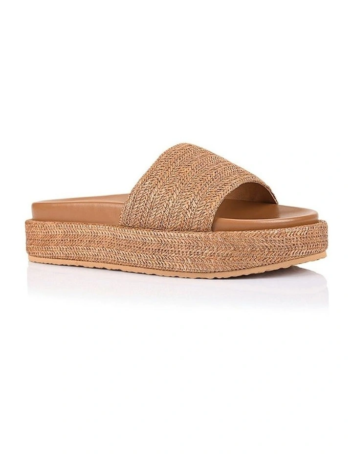 Romy Flatform Slides in Tan Raffia image 2