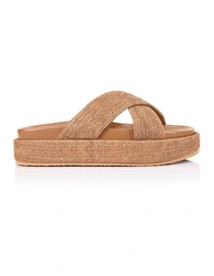 Roman Platform Slides in Tan Raffia