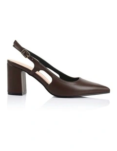 Elton Slingback Block Heels Shoe in Chocolate