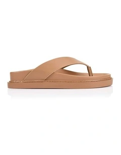 Bridget Footbed Slides in Dark Camel Tan