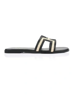 Sandra Casual Slides in Black/Raffia