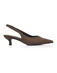 Lush Slingback Kitten Heels in Chocolate Brown Micro