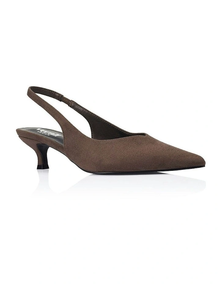 Lush Slingback Kitten Heels in Chocolate Brown Micro image 2