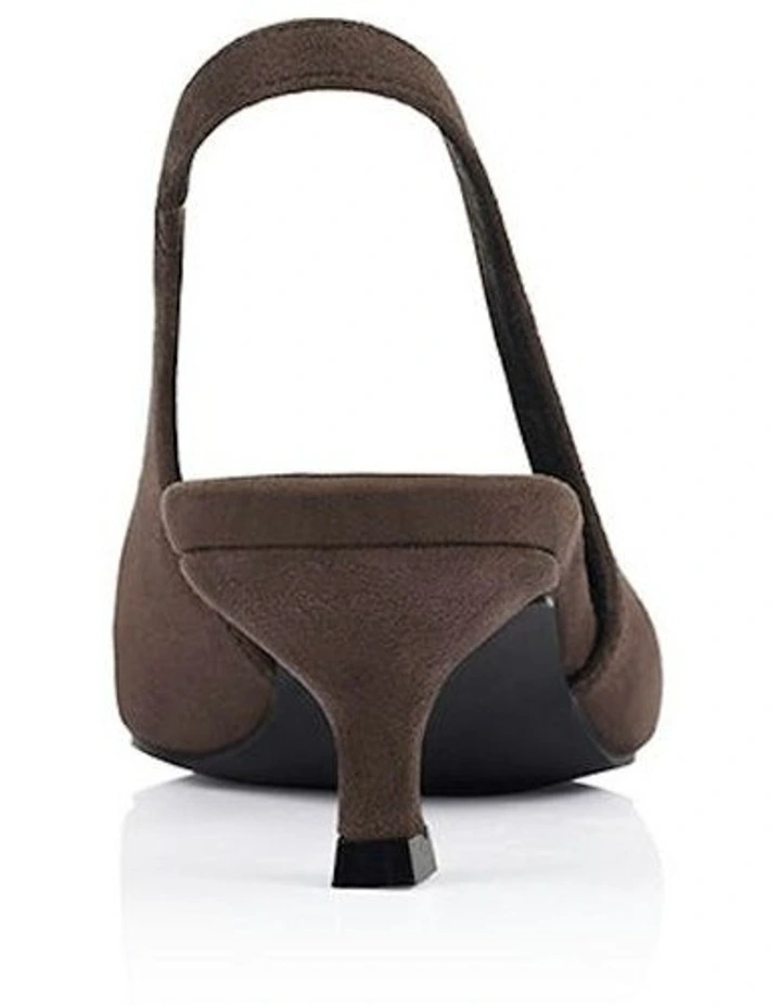 Lush Slingback Kitten Heels in Chocolate Brown Micro image 3