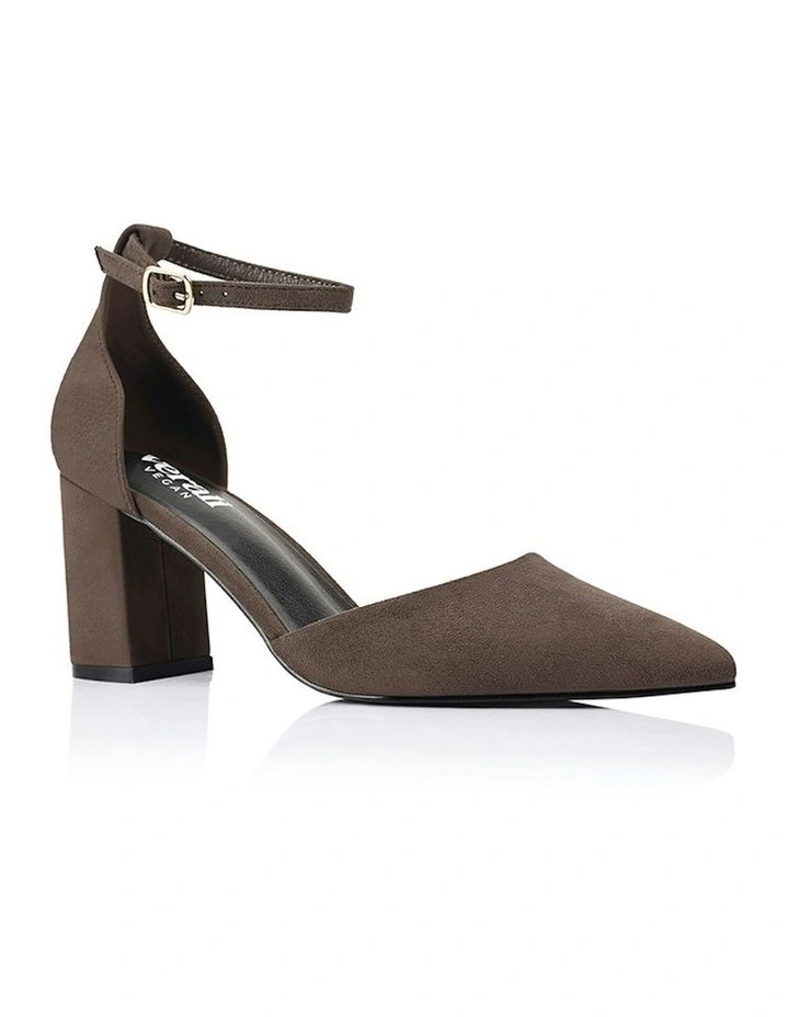 Eli Closed Toe Block Heels in Chocolate Brown Micro image 2