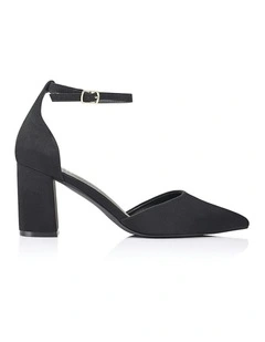 Eli Closed Toe Block Heels in Black Micro