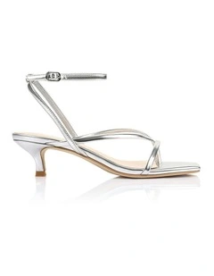 Maeve Kitten Heel Sandals in Silver