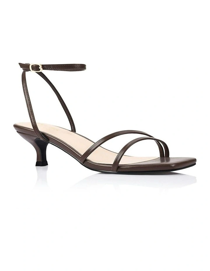 Alex Kitten Heel Sandals in Chocolate Brown image 2