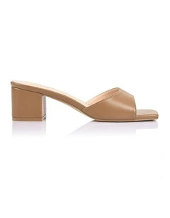 Wednesday Block Heel Mules in Dark Camel