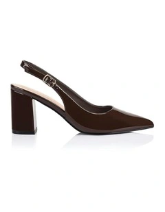 Elio Slingback Block Heels in Chocolate Brown Patent