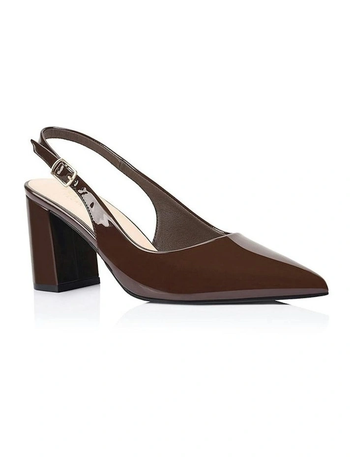 Elio Slingback Block Heels in Chocolate Brown Patent image 2